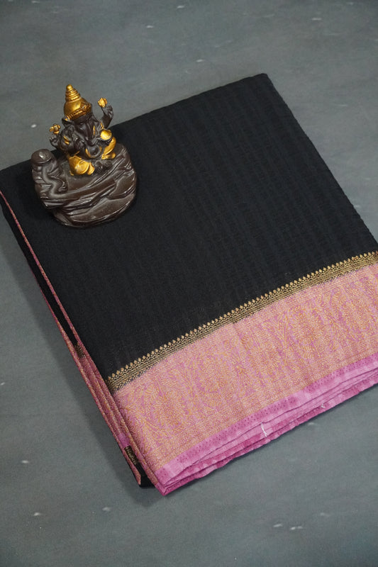 Banarasi Georgette Saree - Black - Pink