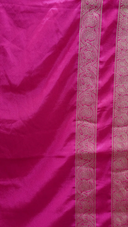 Semi Mysore Silk- Rani Pink Double Border