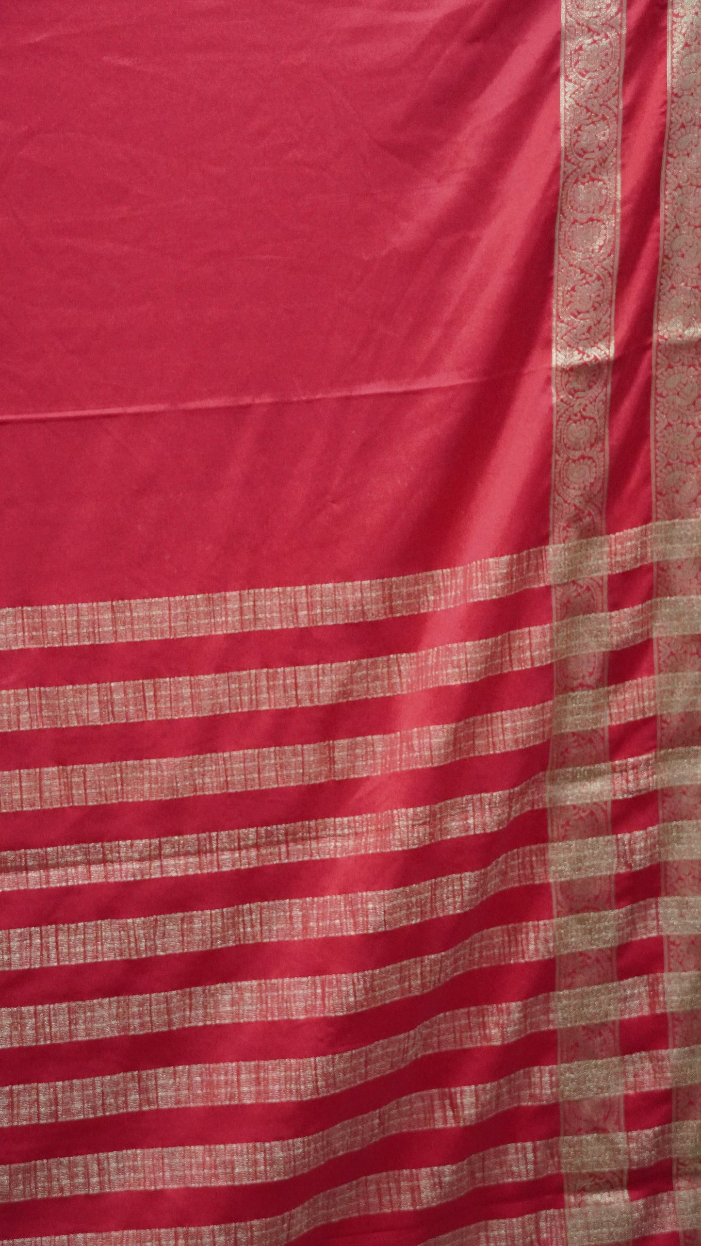 Semi Mysore Silk- Red Double Border