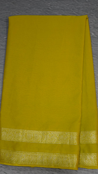 Semi Mysore Silk- Lime Green Double Border