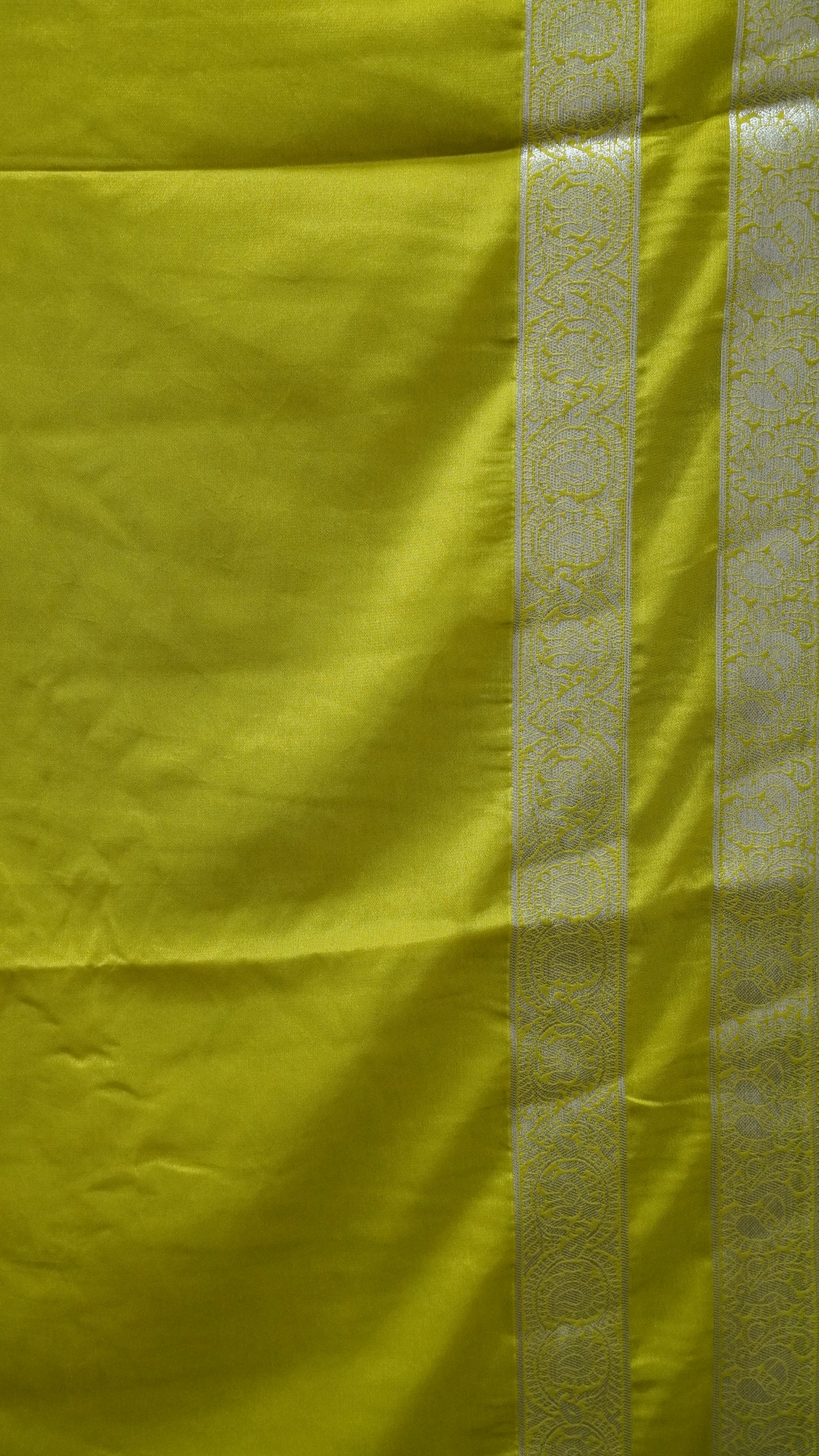 Semi Mysore Silk- Lime Green Double Border