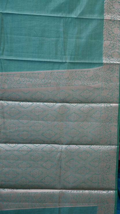Semi Tussar Saree with Jacquard Border - Green