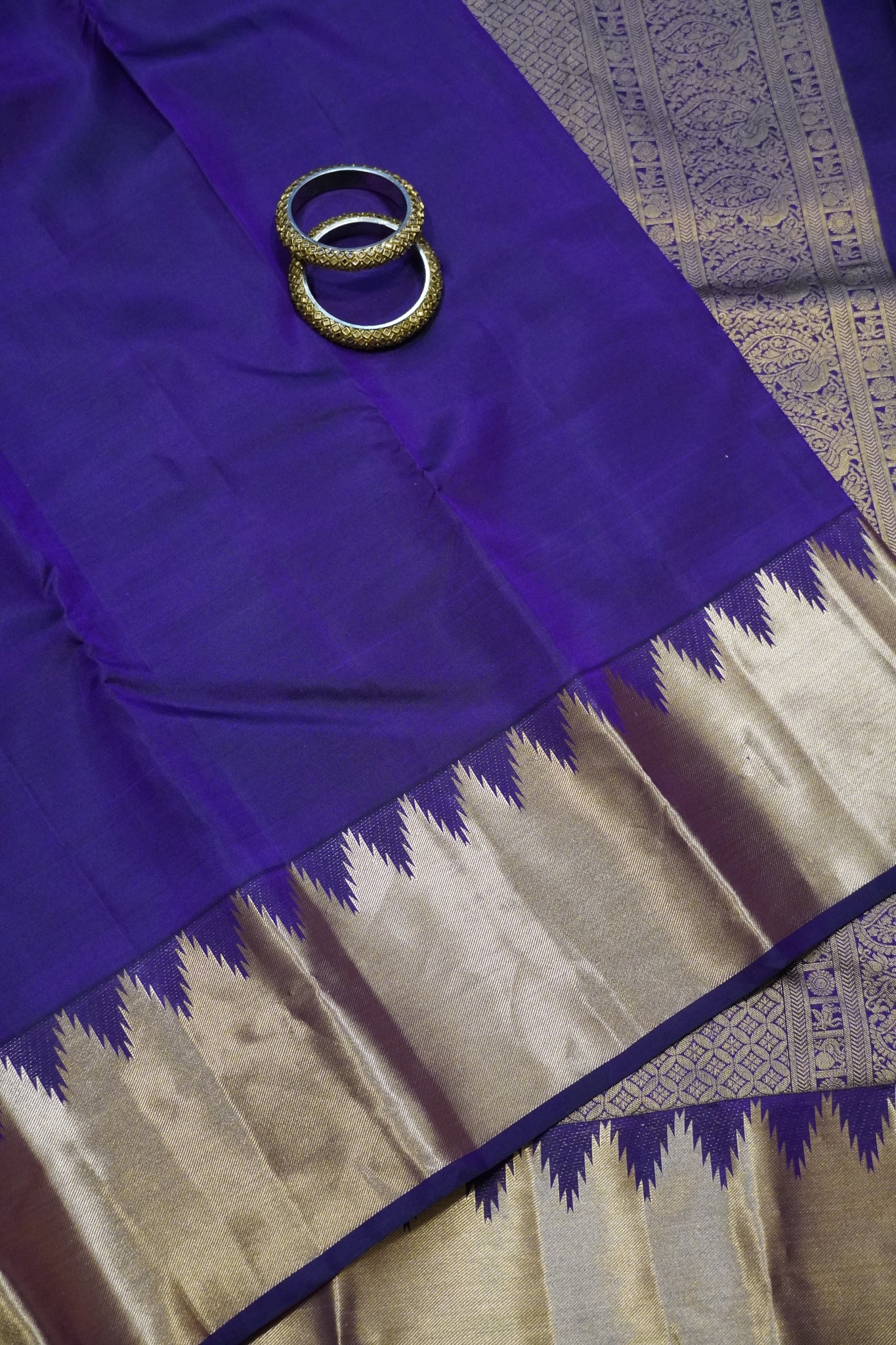 Pure Kanchipuram Silk Saree - Temple Border Purple