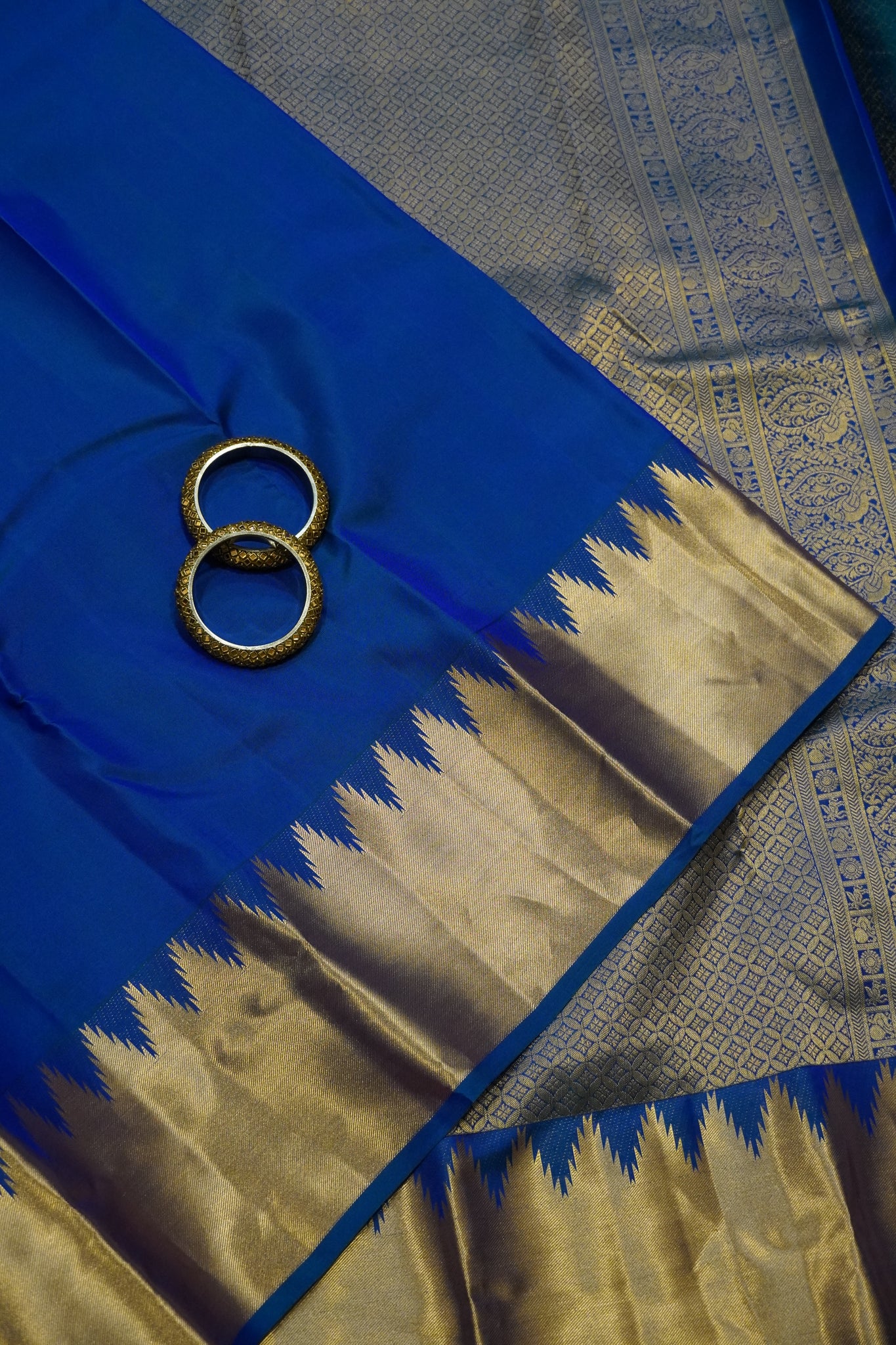 Pure Kanchipuram Silk Saree - Temple Border Peacock Blue