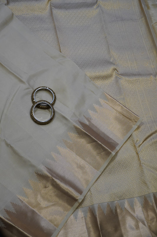 Pure Kanjivaram Silk Saree - Temple Border Beige
