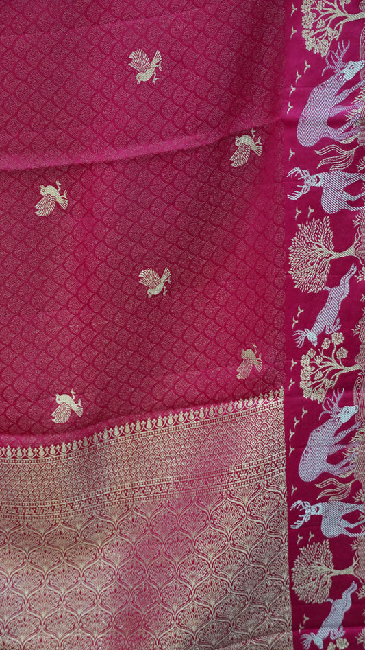 Banarasi Tussar saree- Rani Pink