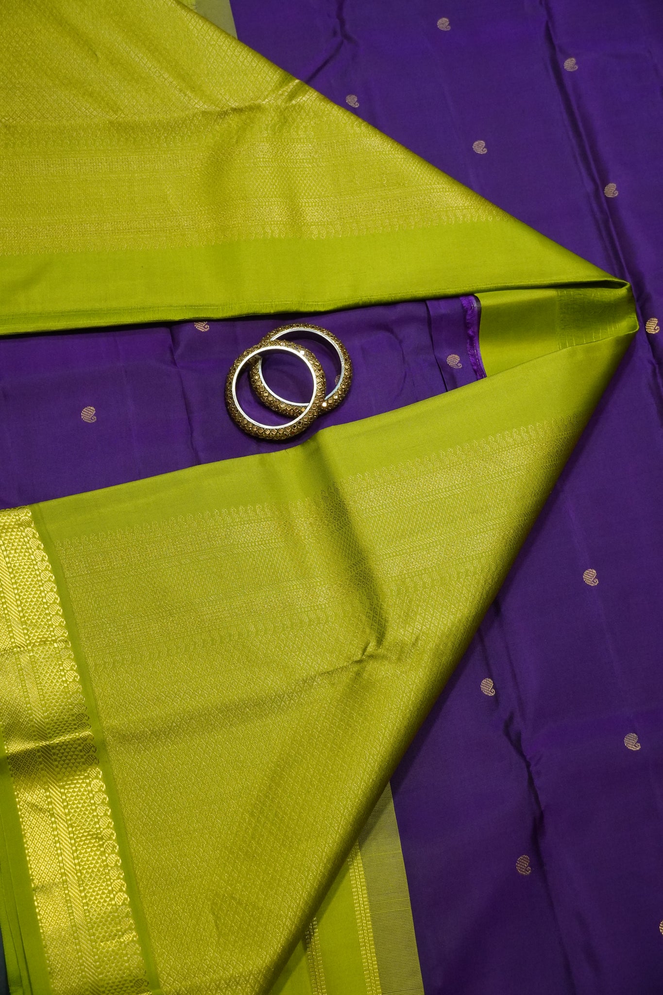 Pure Kanchipuram Silk Saree - Purple- Light Green