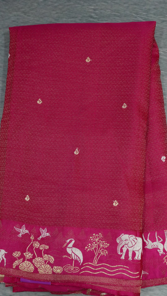 Banarasi Tussar saree- Rani Pink