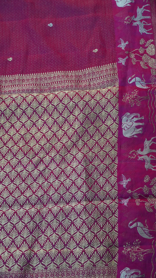 Banarasi Tussar saree- Rani Pink