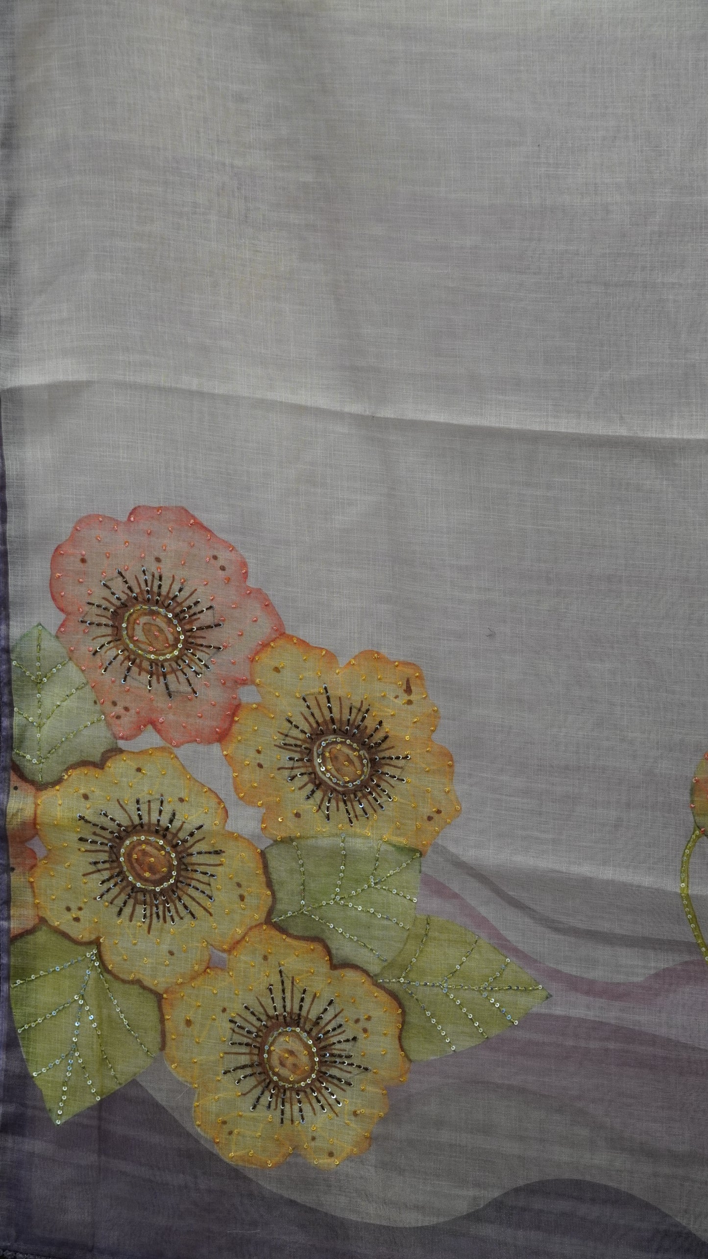 Tissue Linen Saree Floral - Purple