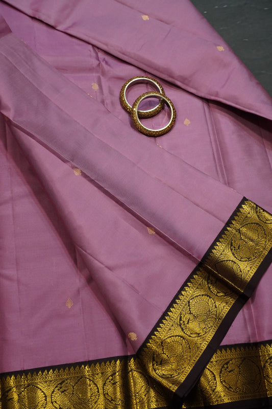 Pure Kanjivaram Silk Saree - Onion Pink- Brown