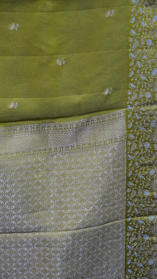 Banarasi Tussar saree- Olive Green
