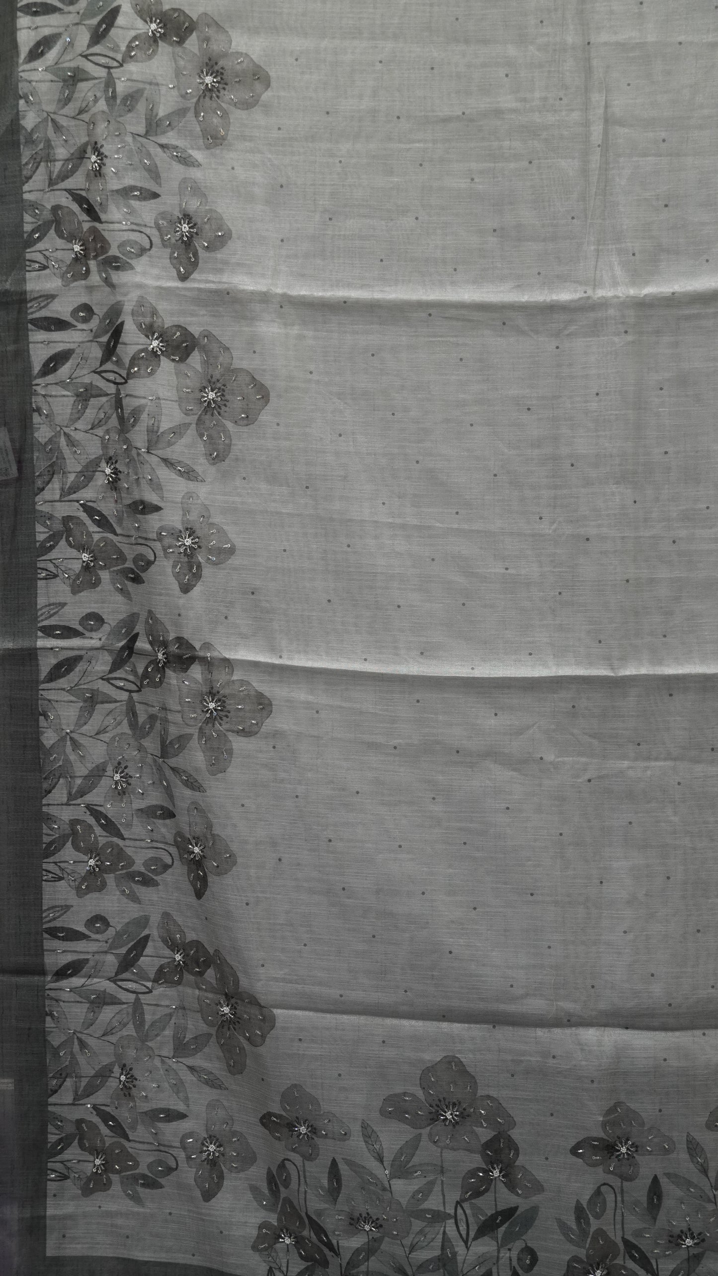 Chanderi Saree Tissue Floral Print - Grey