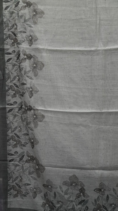 Chanderi Saree Tissue Floral Print - Grey