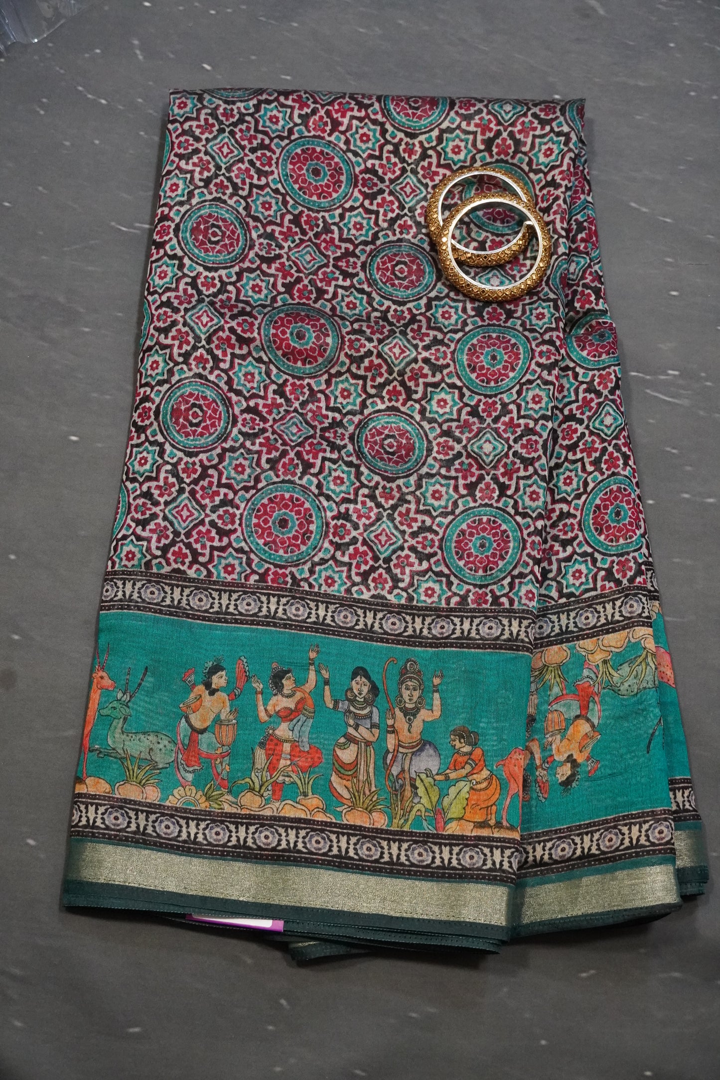 Mal Chanderi Saree - Peacock Green