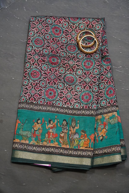 Mal Chanderi Saree - Peacock Green