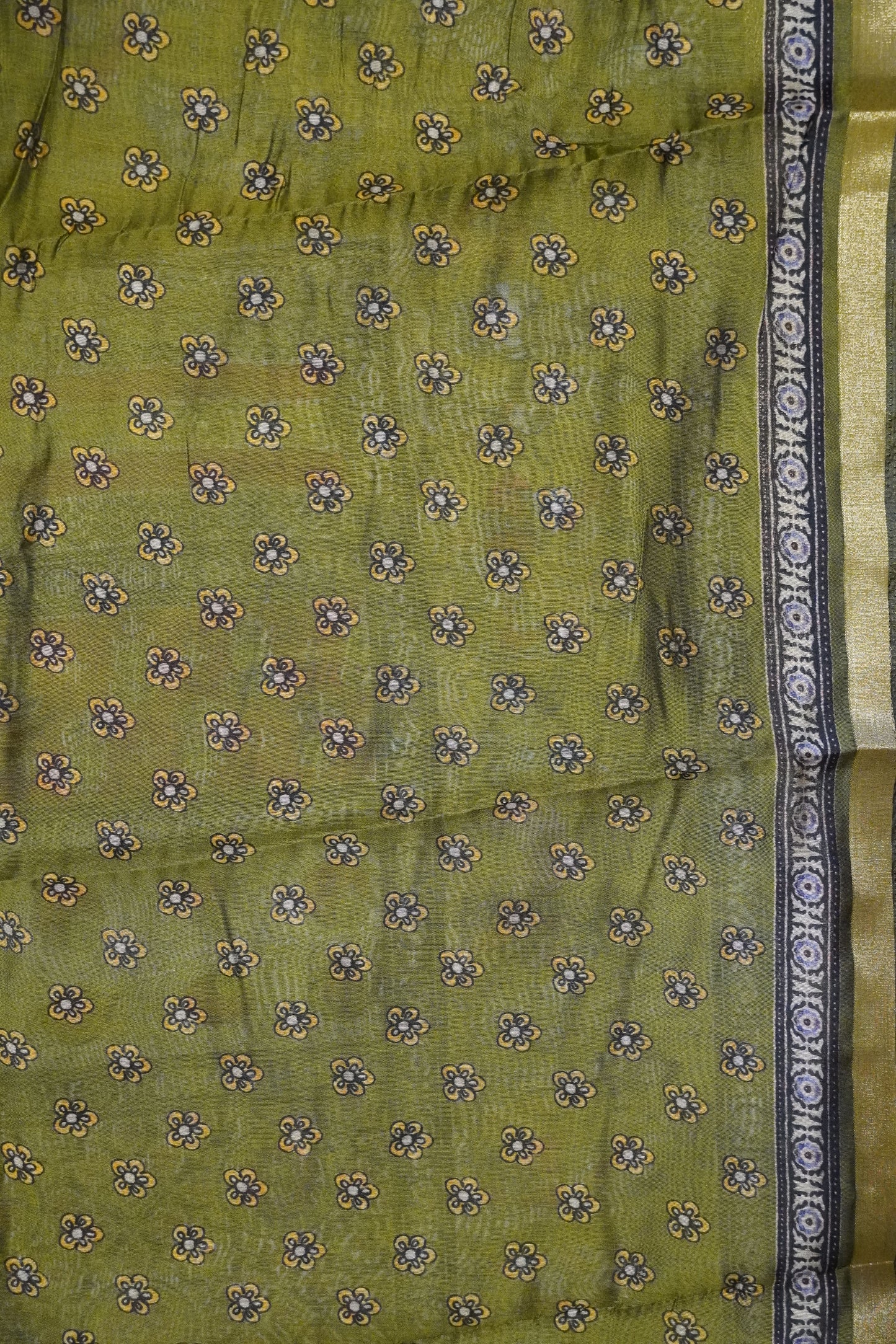 Mal Chanderi Saree - Olive Green