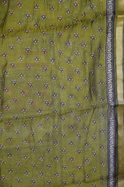 Mal Chanderi Saree - Olive Green