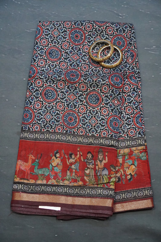 Mal Chanderi Saree - Maroon