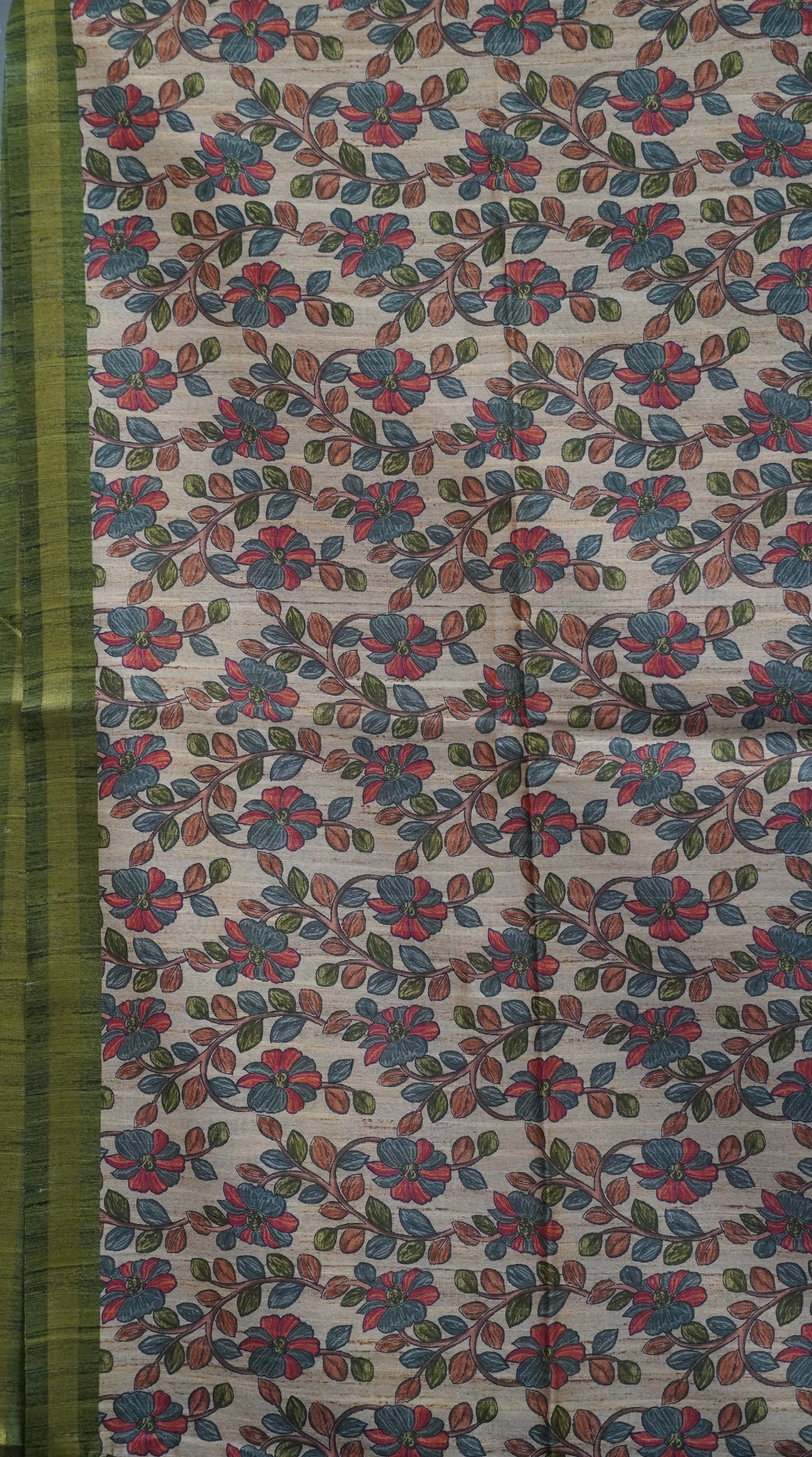 Semi Tussar Saree Bandhini Print & Kalamkari - Green