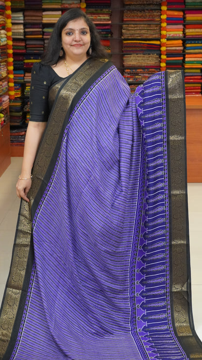 Shiffon Saree Ajrakh Print - Violet