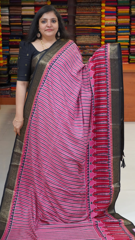 Shiffon Saree Ajrakh Print - Pink