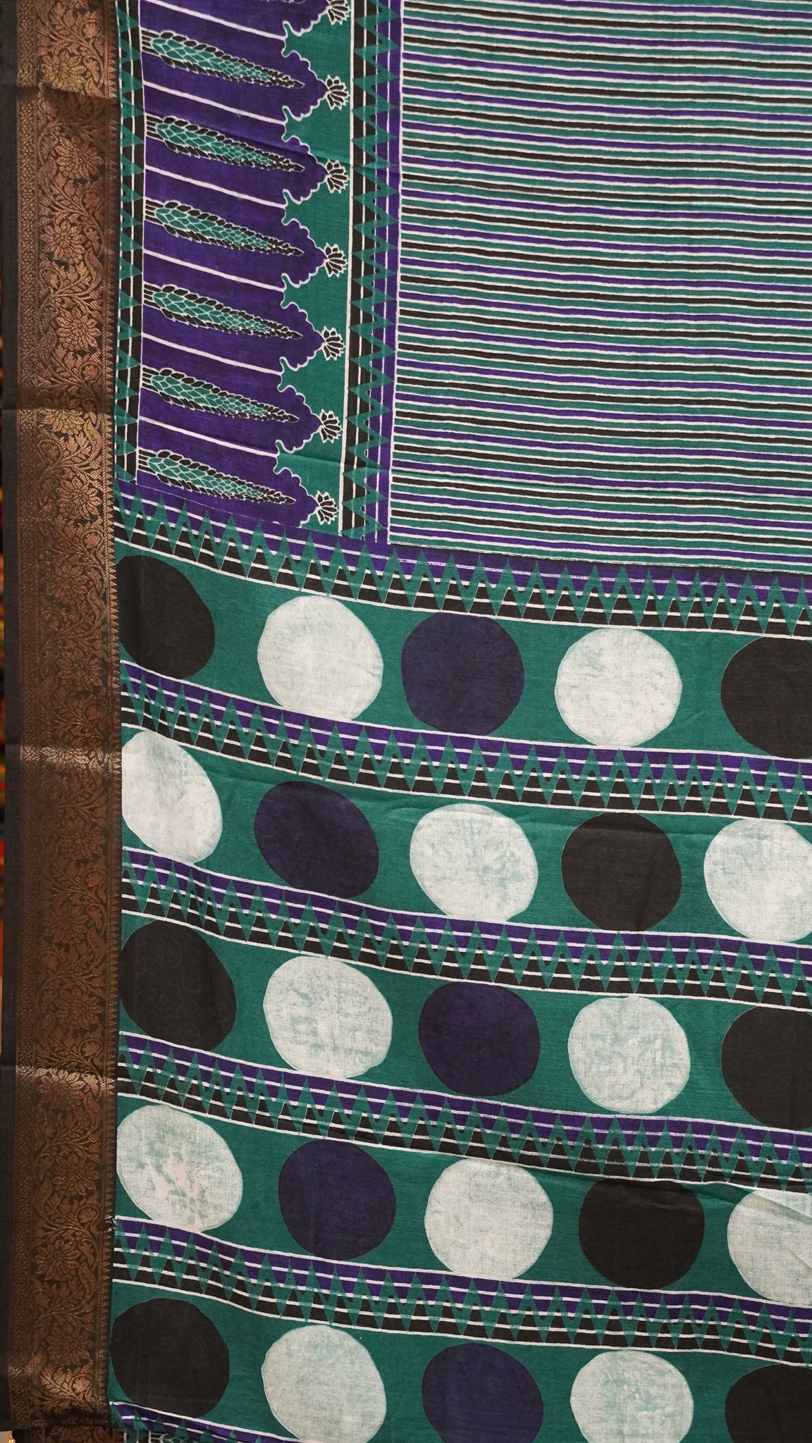 Shiffon Saree Ajrakh Print - Green to Blue