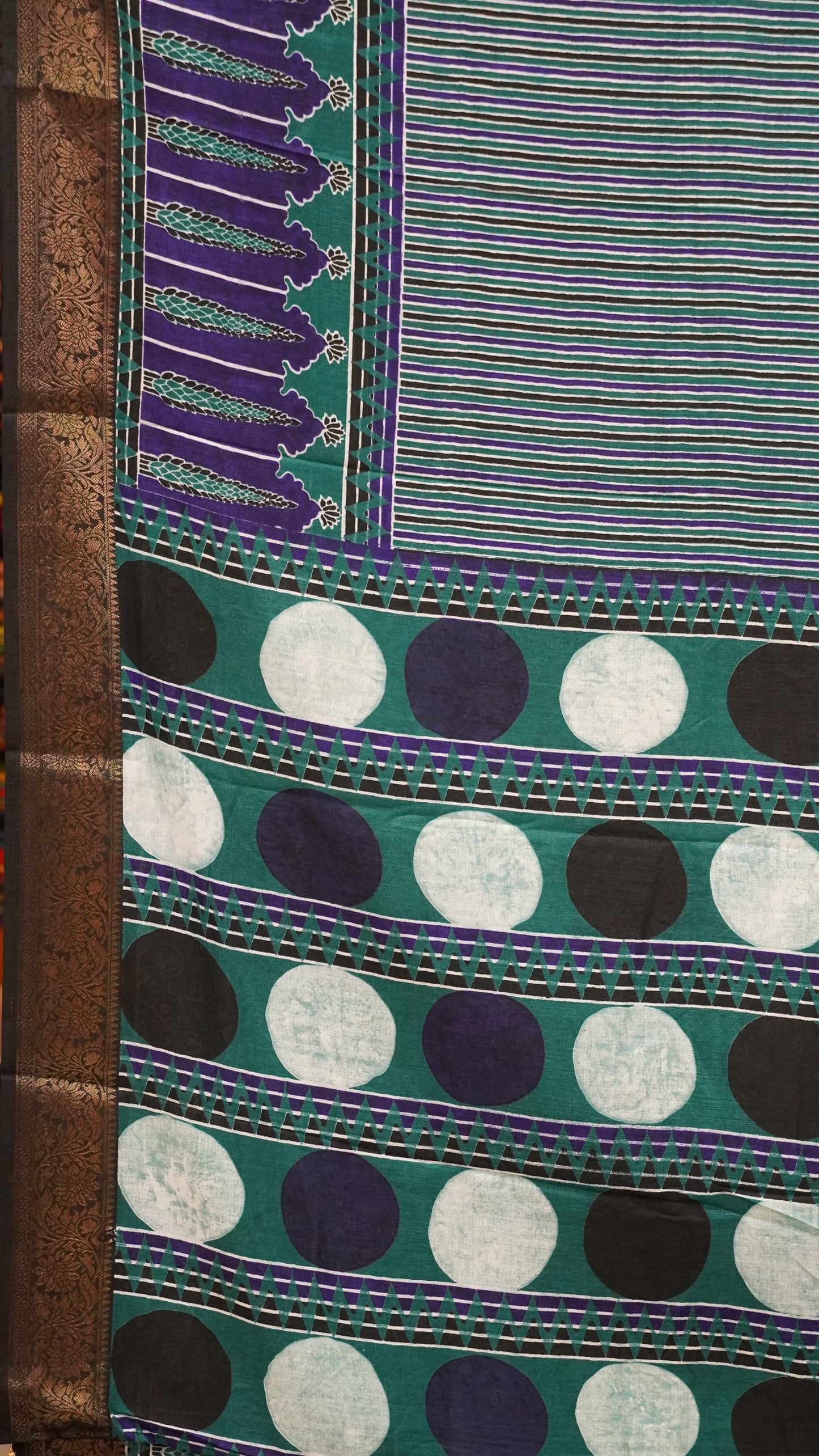Shiffon Saree Ajrakh Print - Green to Blue