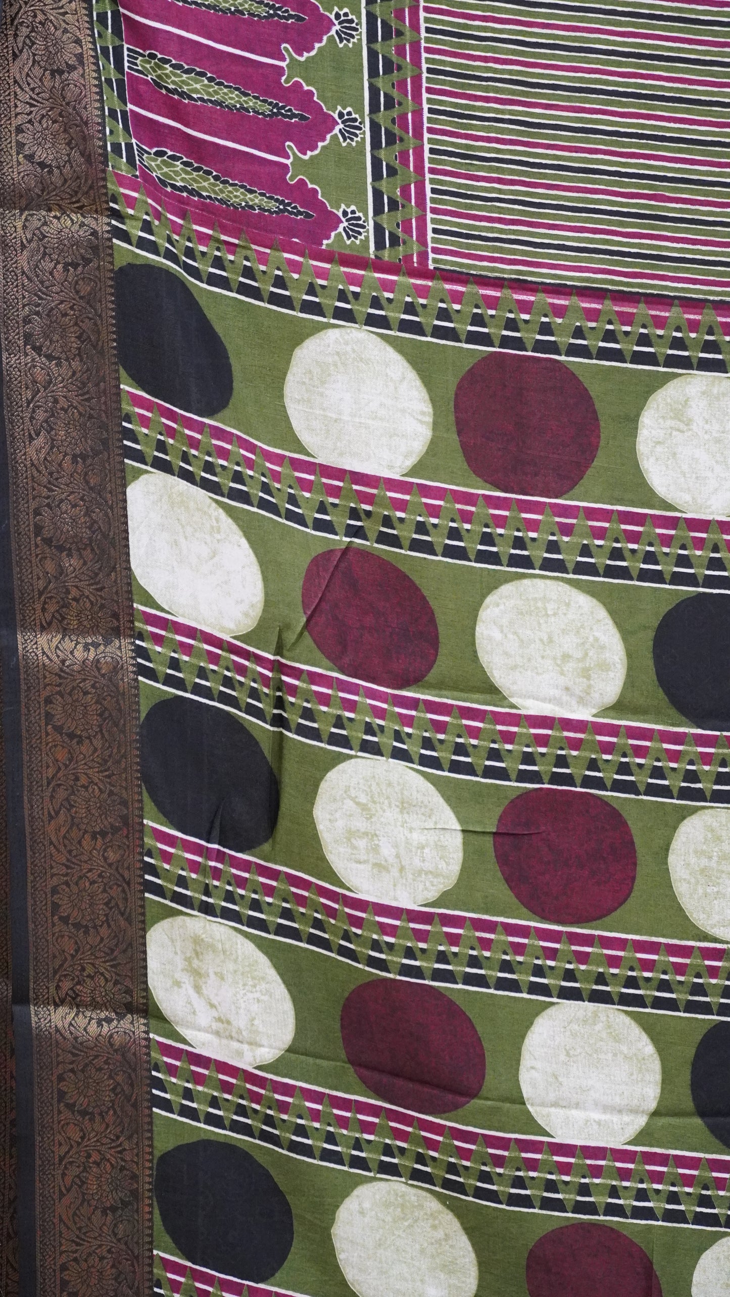 Shiffon Saree Ajrakh Print - Green to Purple