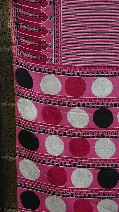 Shiffon Saree Ajrakh Print - Pink