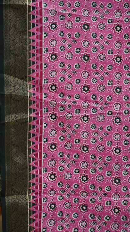 Shiffon Saree Ajrakh Print - Pink