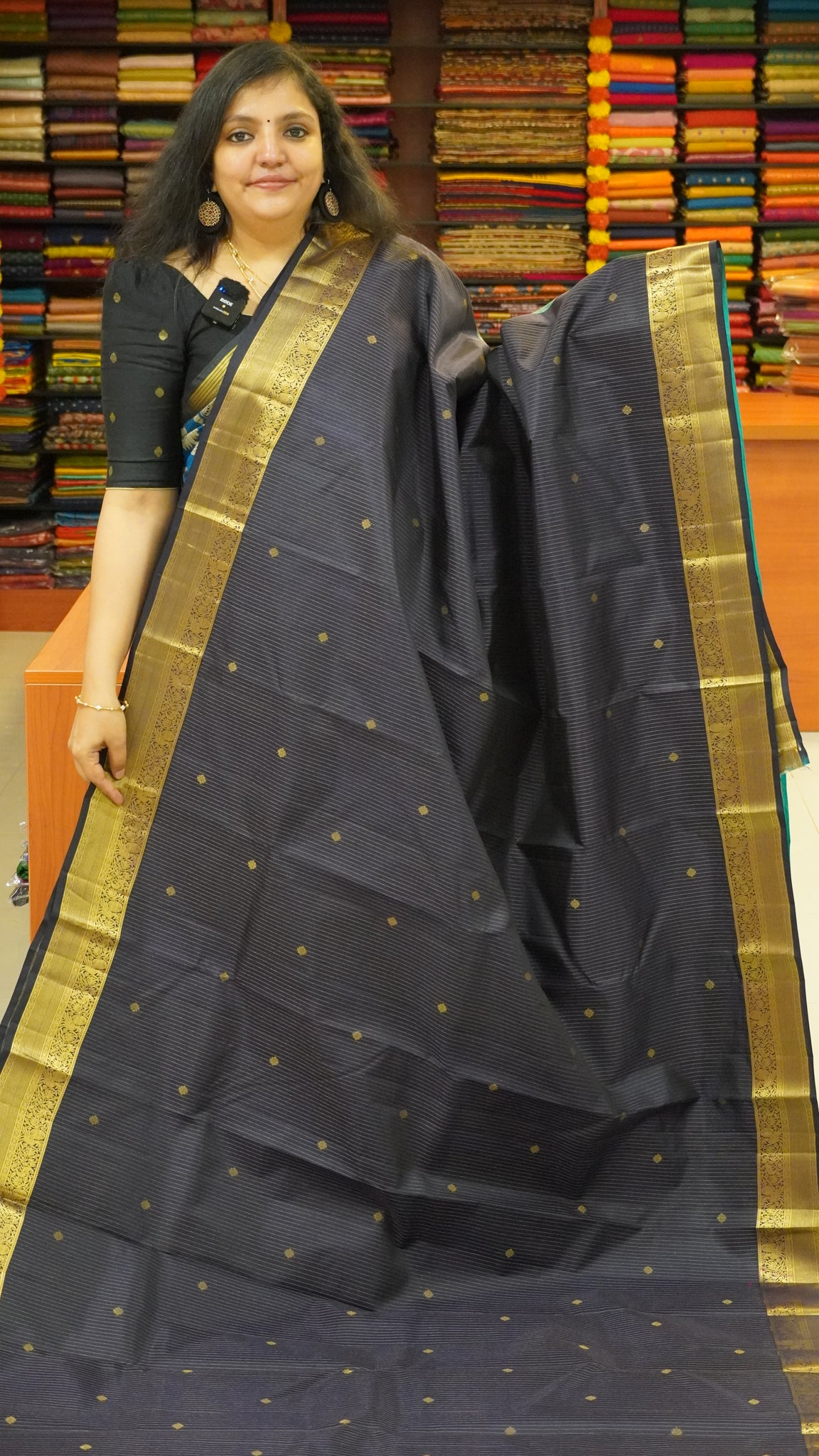 Pure Kanchipuram Saree Vairaoosi - Navy Blue