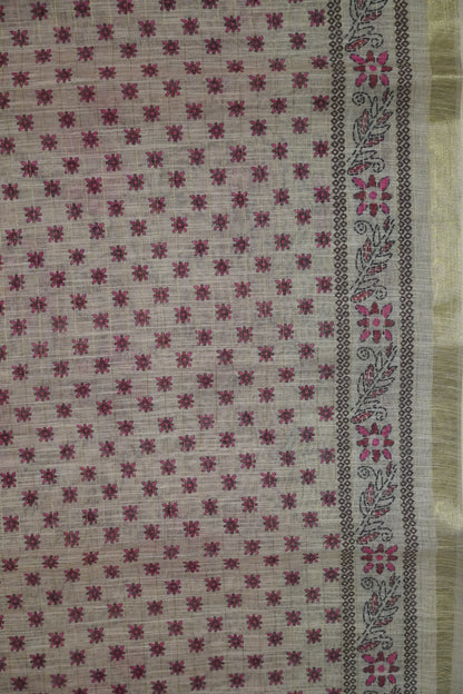 Linen Saree - Bandhini - Redish Pink