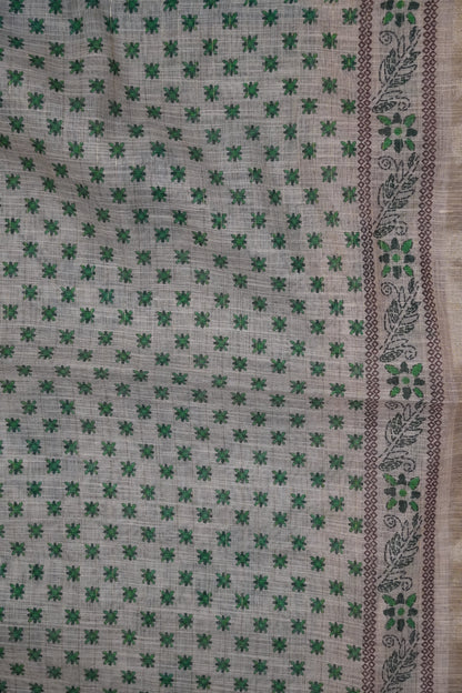 Linen Saree - Bandhini - Peacock Green