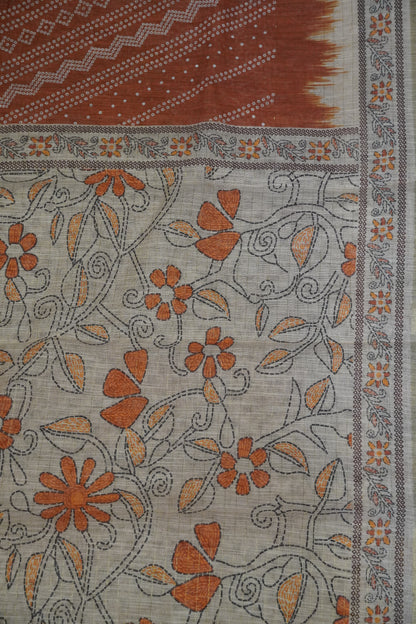 Linen Saree - Bandhini - Light Brown