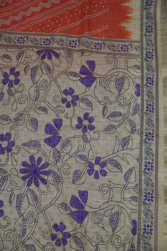 Linen Saree - Bandhini - Orange