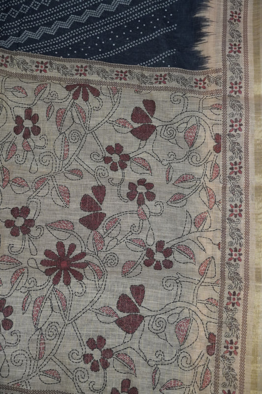 Linen Saree - Bandhini - Black