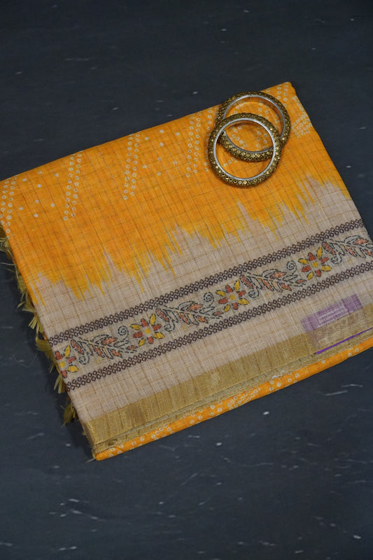 Linen Saree - Bandhini - Yellow