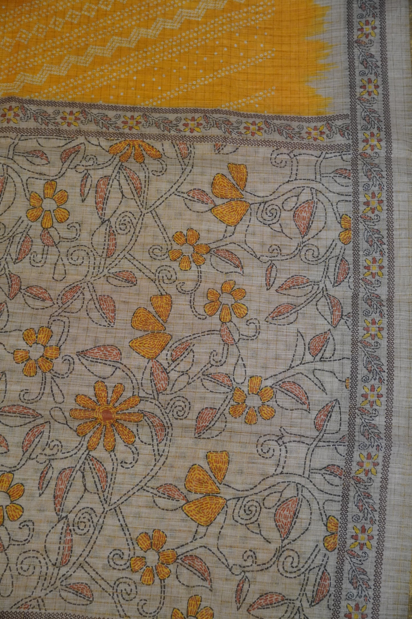 Linen Saree - Bandhini - Yellow