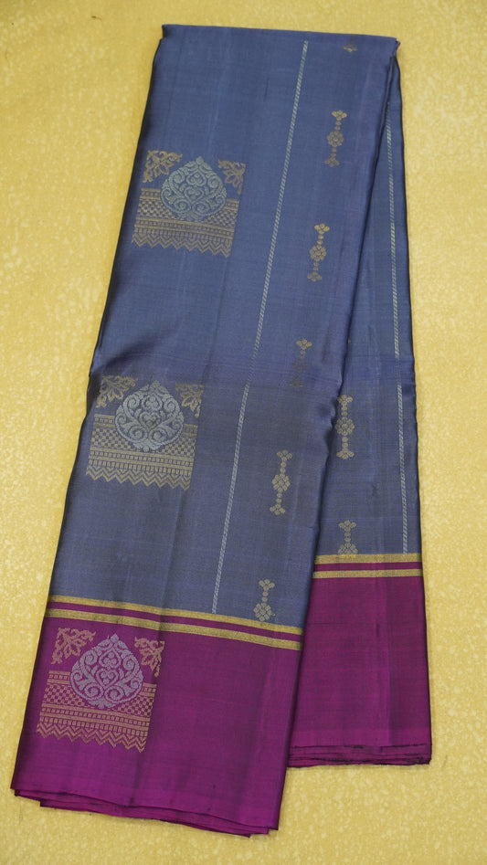Pure Double Wrap Soft Silk Saree-Greyish Blue