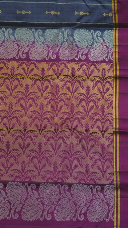 Pure Double Wrap Soft Silk Saree-Greyish Blue