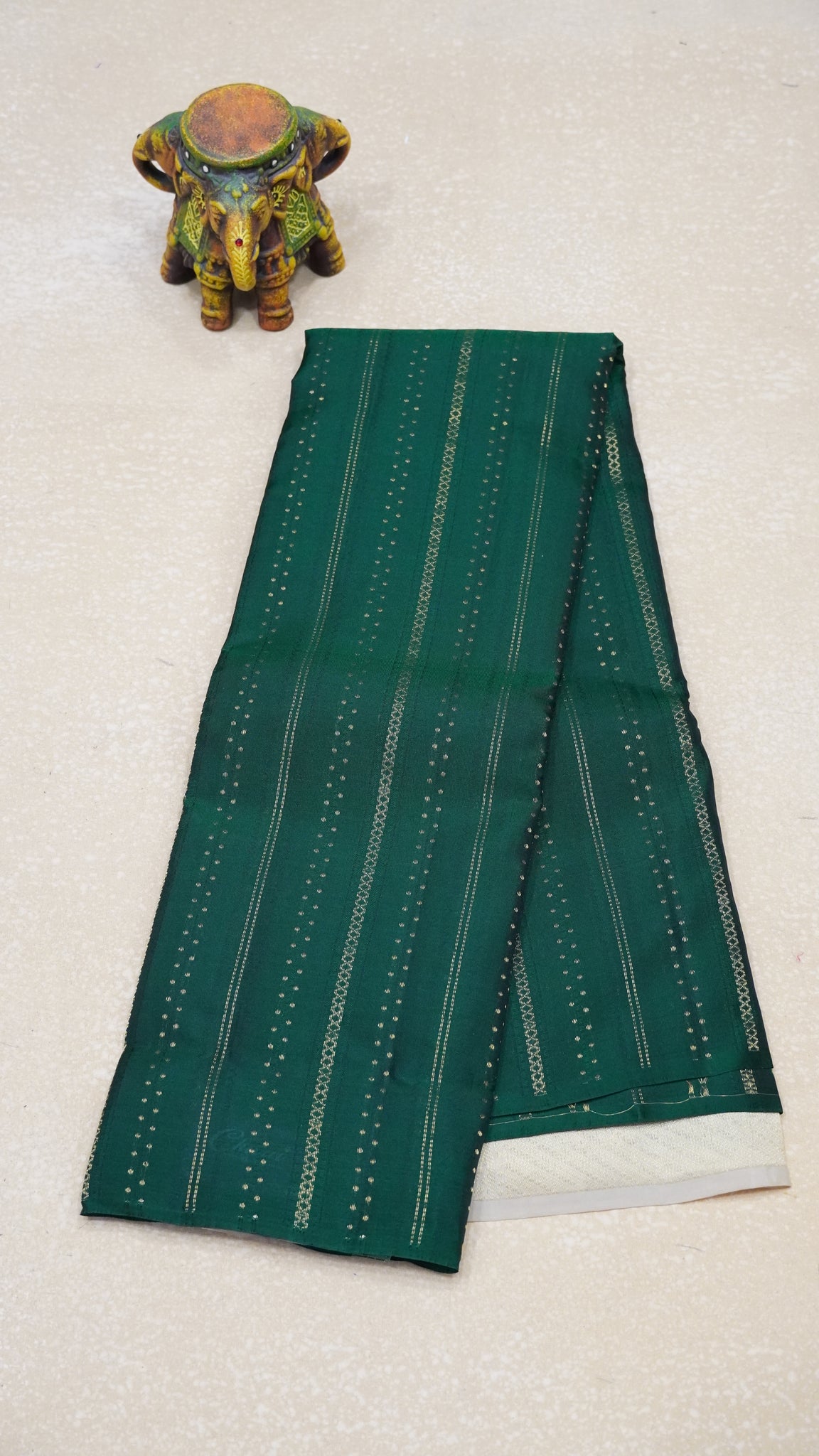 Pure Soft Silk Saree 1  1/2 Warp - Bottle Green