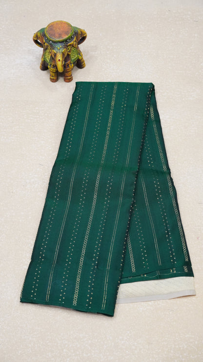 Pure Soft Silk Saree 1  1/2 Warp - Bottle Green