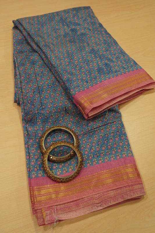 Crepe Silk Saree - Mini Floral Blue