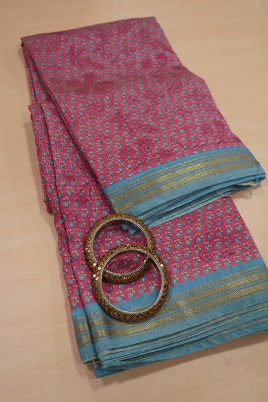 Crepe Silk Saree - Mini Floral Pink