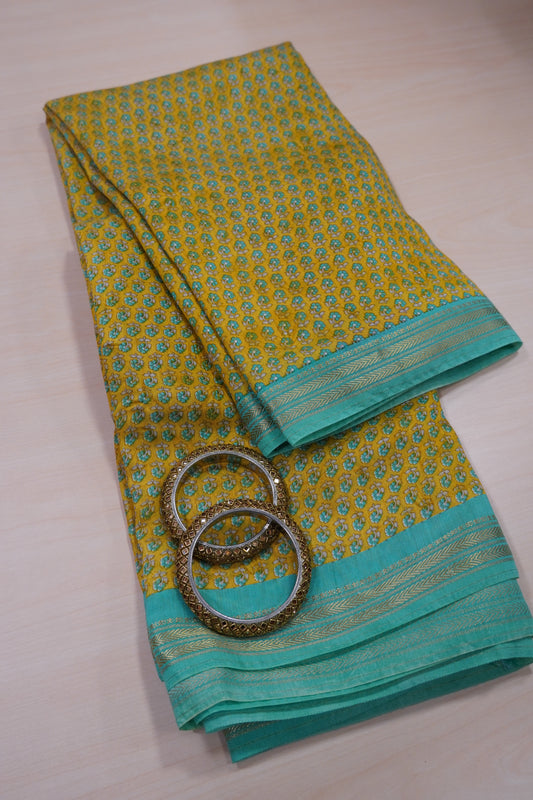 Crepe Silk Saree - Mini Floral Mustard
