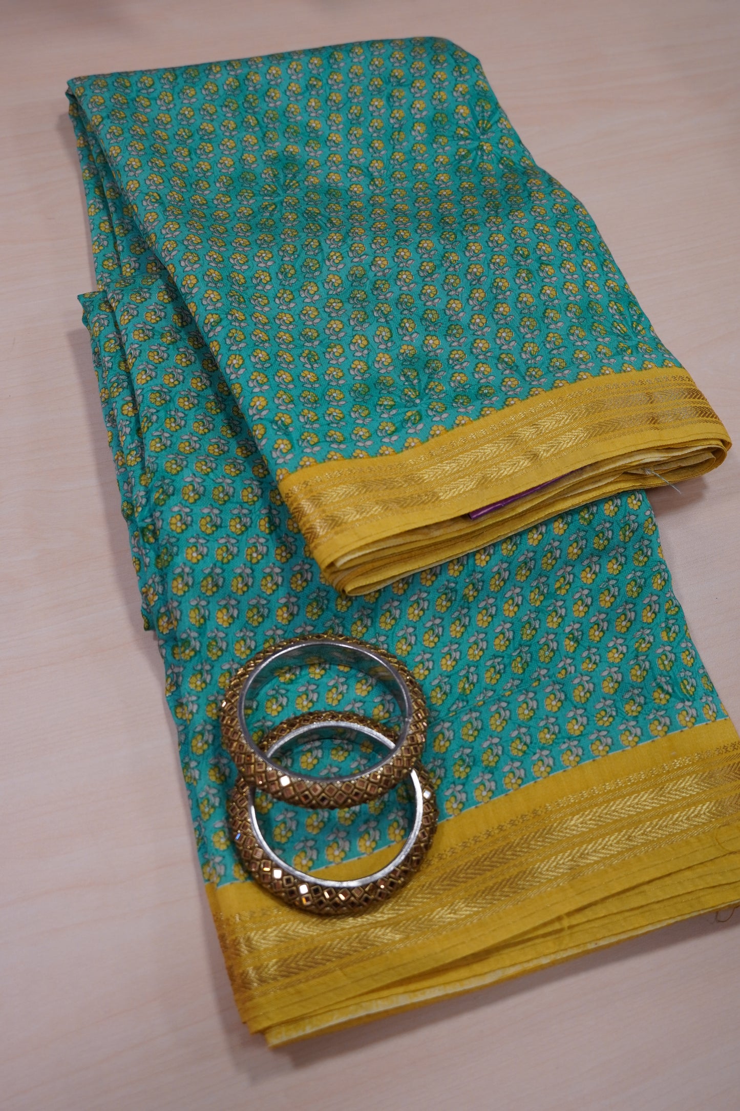 Crepe Silk Saree - Mini Floral Green