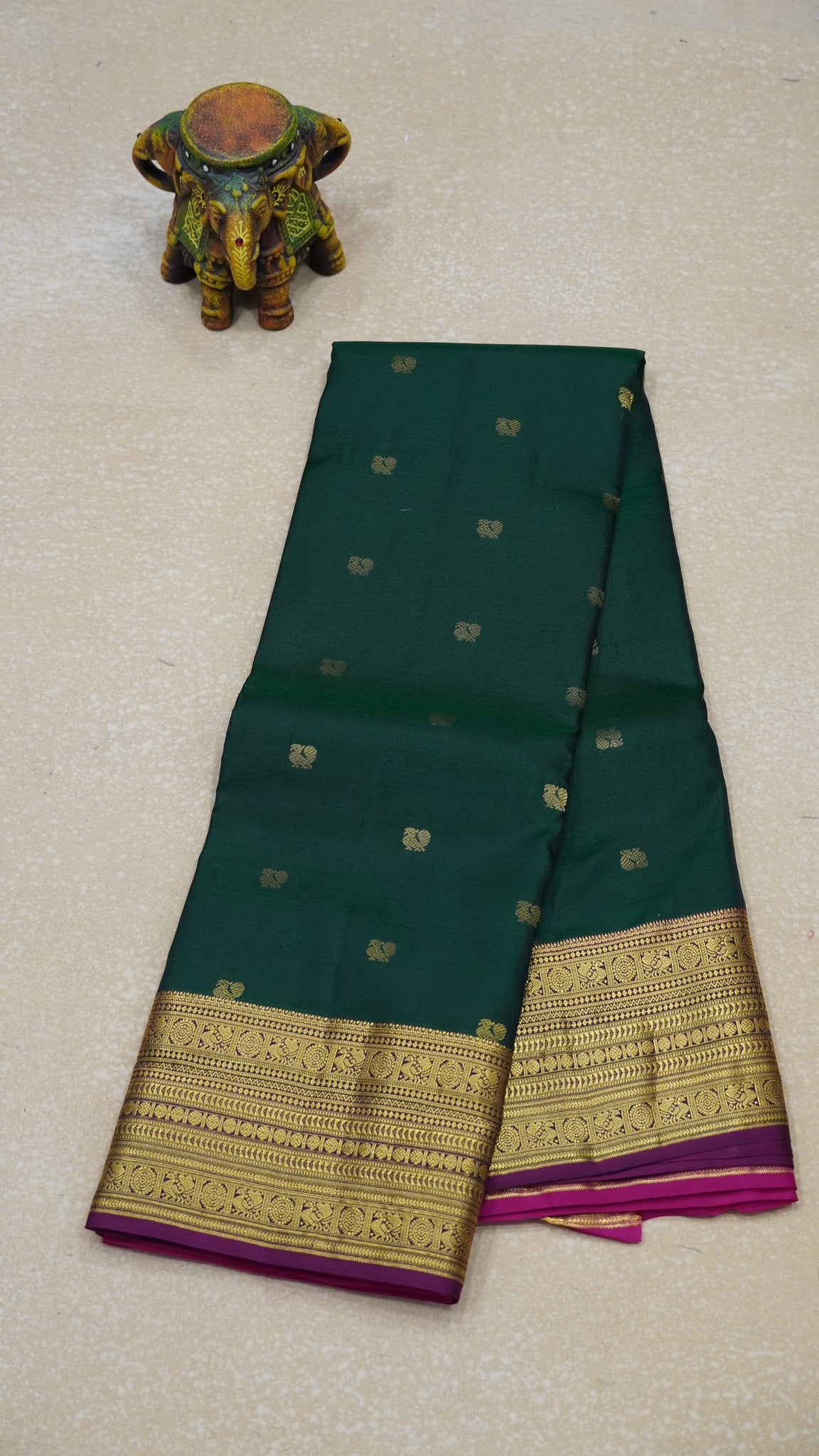 Pure Kanchipuram Silk Saree - Bottle Green
