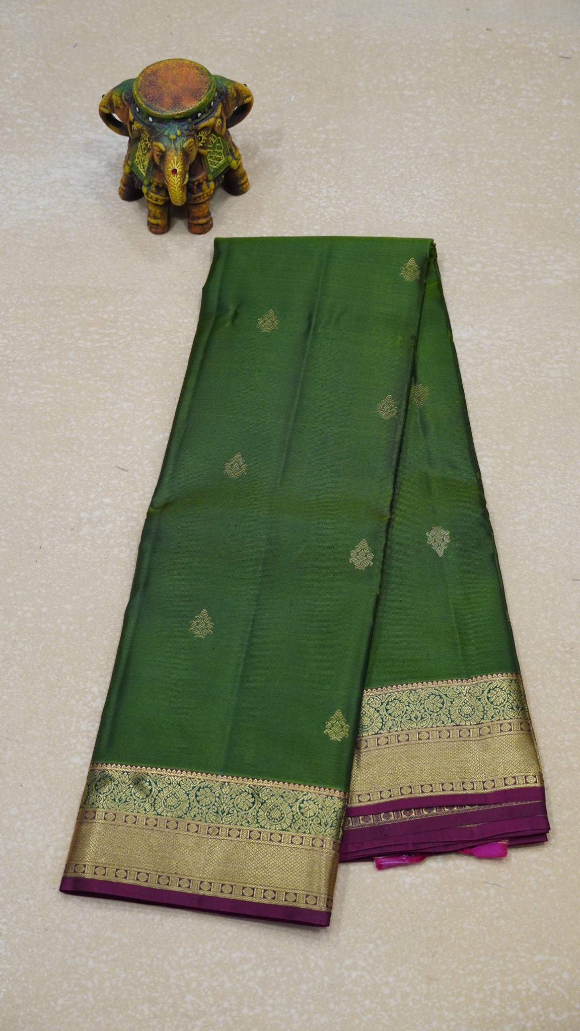 Pure Kanchipuram Silk Saree - Olive Green