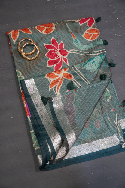 Tissue Kota Saree - Pichwai Peacock Green